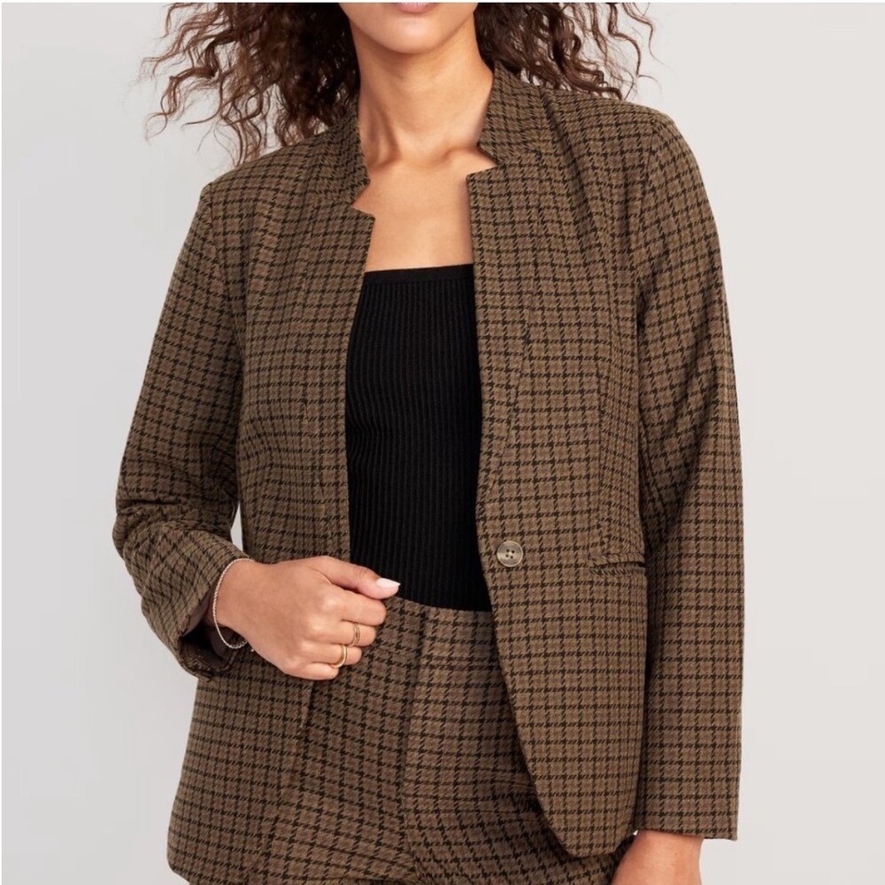 Old Navy Houndstooth Blazer Brown Black notched Collar Jacket XS